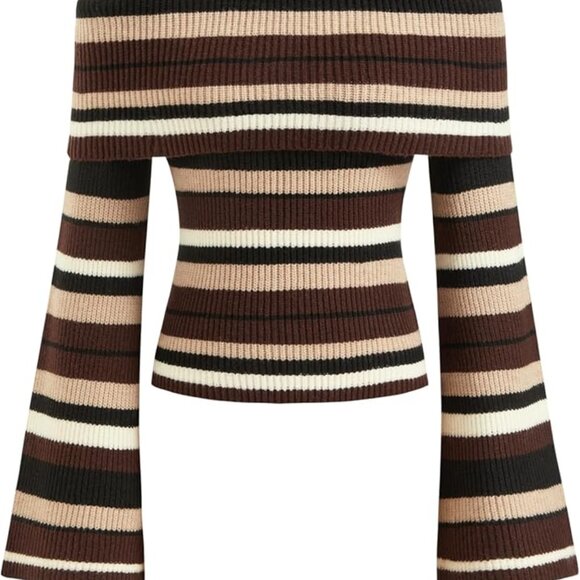 NEW! Off The Shoulder Tops for Women Long Sleeve Going Out Y2K Tops-Coffee - Picture 1 of 4